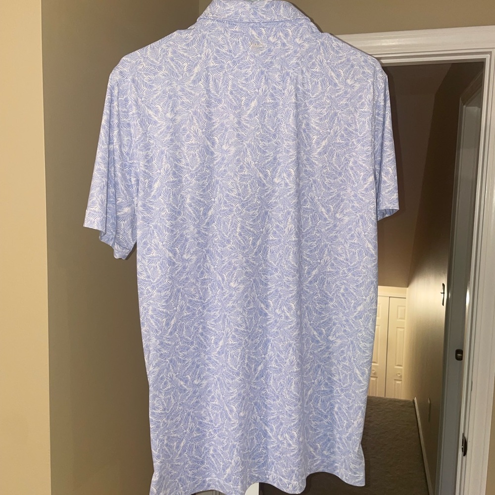 Peter Millar Light Blue Leaf Print Polo - Picture 2 of 4